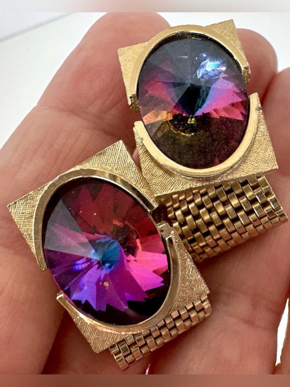 Dante Gold-tone Multicolor Crystal Bullet Back Signed Men's Cufflinks #1704